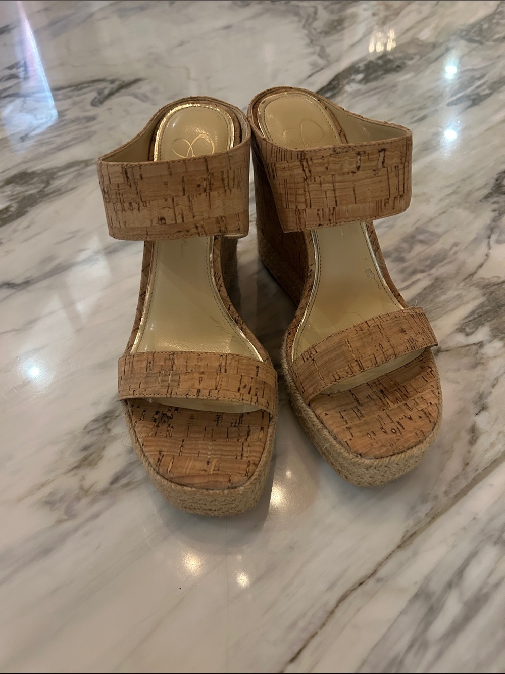 Jessica Simpson Cork Espadrille Wedge Sandals in Natural Tan